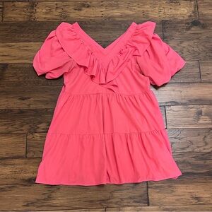 Entro Pink Ruffled V-Neck Dress